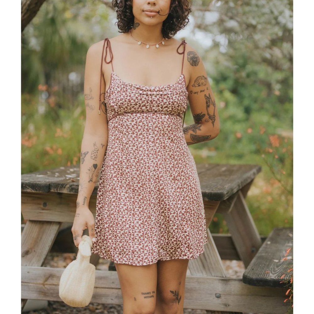 Free People Kai Mini Dress Print Tie Strap Low Back Sundress Summer Sun Backless